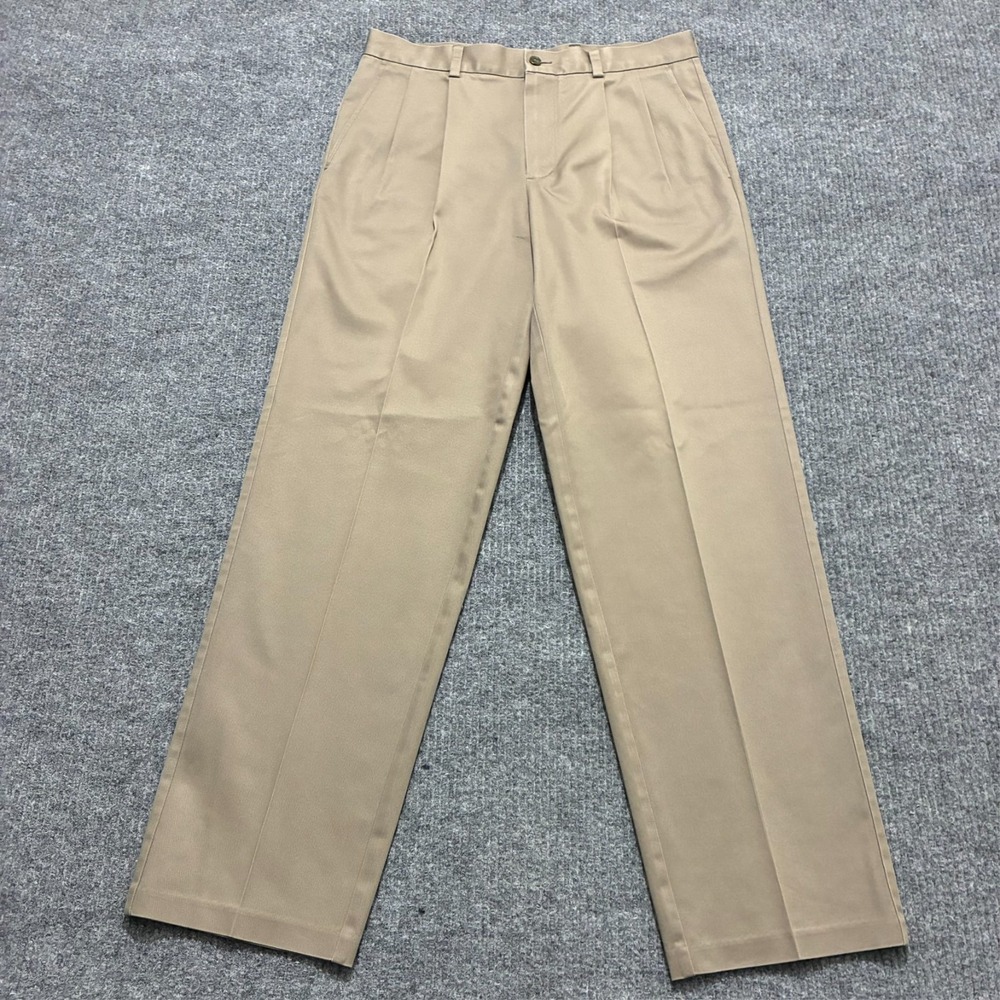 Nordstorm Smartcare‎ Mens Pants 33x32 Beige Pleated Front Wrinkle Free Mid Rise